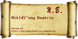 Miklóssy Beatrix névjegykártya
